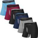 IGOLUMON Men's Underwear Bamboo Rayon Breathable Boxer Briefs with Fly Moisture-Wicking Lightweight Underwear, 6 pack (Medium, 2*black/1*grey/1*blue/1*navy/1*red)
