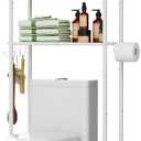 Simple Trending Over The Toilet Storage Rack, Metal 3 Tier Bathroom Organizer Shelf with Paper Holder and 3 Hooks, White