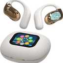 Open Ear Earbuds Ultra Comfort Wireless Bluetooth 5.4 Headphones Over The Ear Earbuds with Intelligent Touch Screen EarHooks IPX7 Waterproof Bone Conduction Earphones for Fitness Sports-OFF WHITE