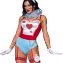 Leg Avenue Women's 4 Pc Wonderland White Rabbit Costume with Bodysuit, Neck Ruffle, Headband, Tail, Small