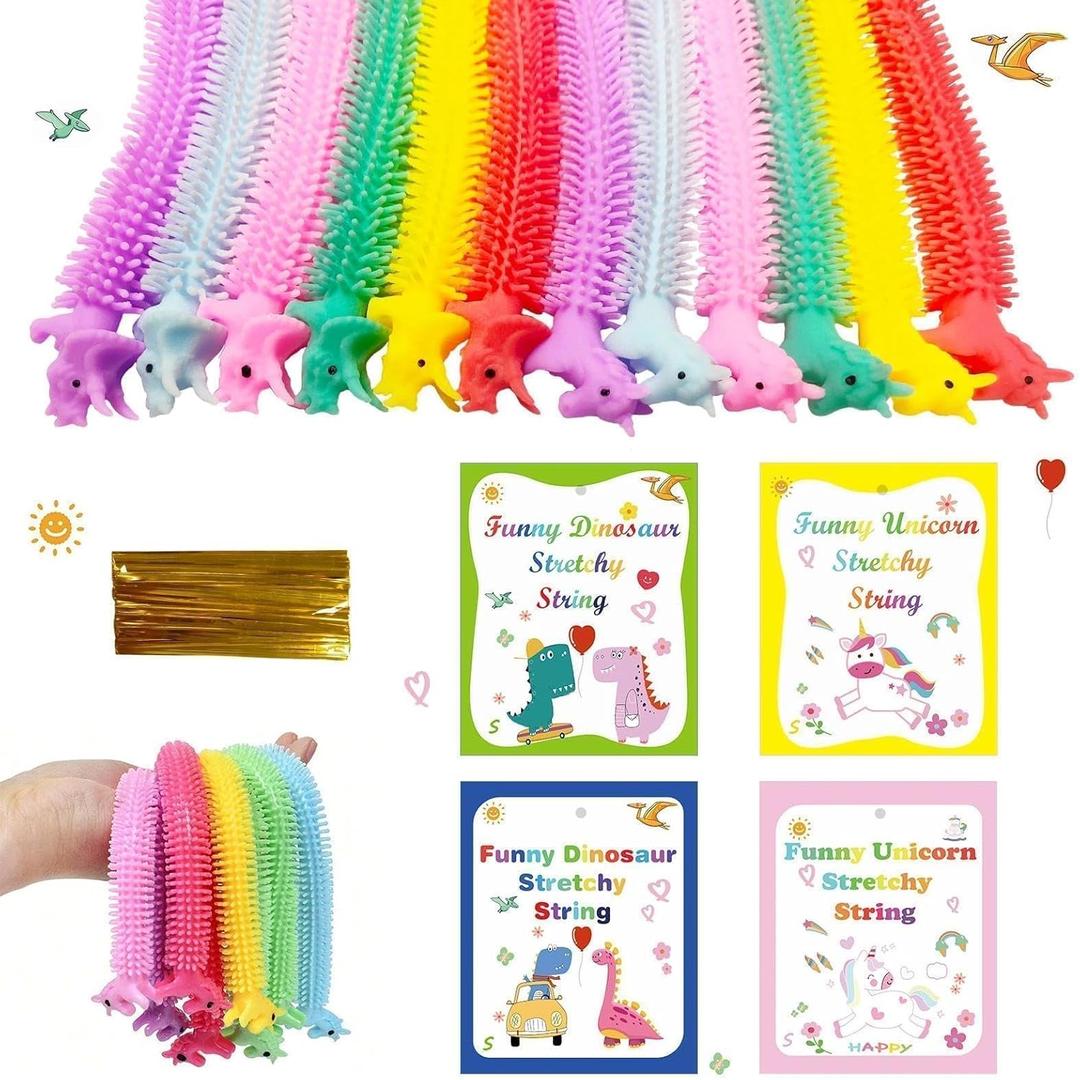 Valentine's Day Cards for Kids, 48Pcs Stretchy String Toys Set Classroom Gift Exchange Stress Relief Game Party Favors (Horizontal)