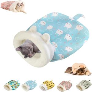 Sleeping Bag for Cats, Cozy Self Warming Cat Sleeping Bag for Indoor Cats, 360 Wrap Cat Hideaways Pet Snuggle Sack for Sleeping Relax Play (Blue)