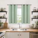 YoungsTex Light Green Linen 100% Blackout Curtains 40 Inch Length, Short Thermal Insulated Drapes with Grommet Privacy for Bedroom Window, 2 Panels, 42 X 40 Inch