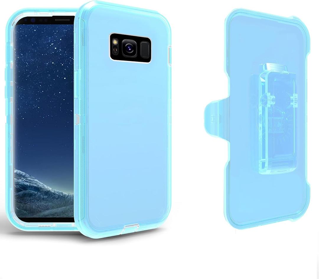 Asuwish Phone Case for Samsung Galaxy S8 with Belt Clip Clear Holster Stand Hybrid Shockproof Silicone Military Grade Protective Heavy Duty Cell Cover S 8 8S Edge SM-G950U Women Men ClearBlue