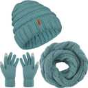 Aneco Winter Warm Knitted Scarf Beanie Hat and Gloves Set Men & Women's Soft Stretch Hat Scarf and Mitten Set (Mint)