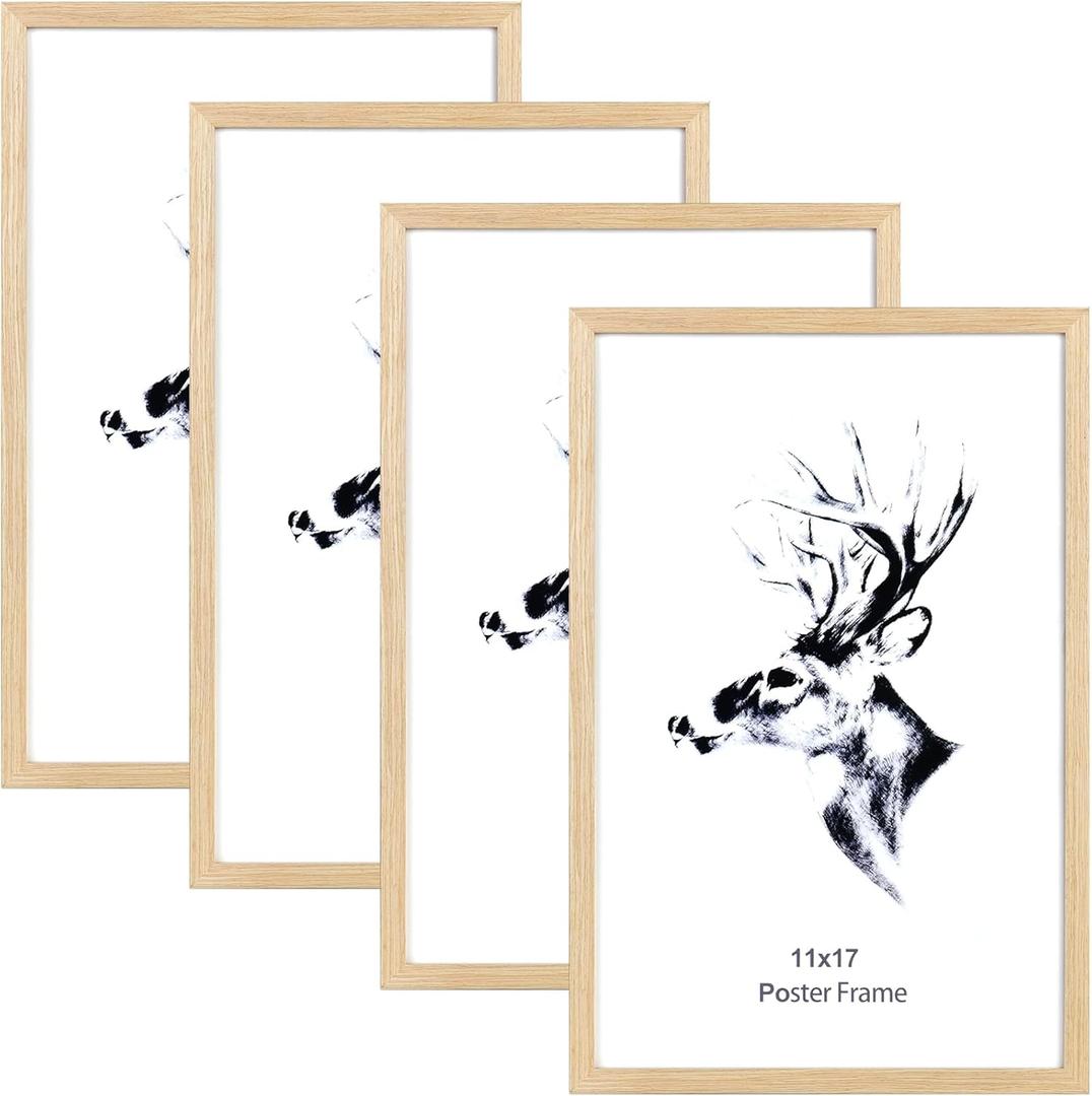 Yaetm 11x17 Wood Picture Frames Set of 4, Natural Solid Oak Wood Frame 11x17 for Poster and Wall Gallery, Wall Mount (4 pack, Oak)