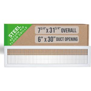 Fits 6x30 and 30x6 Duct Opening | Return Air Floor Grille by Handua | Walkable Vent Cover Grill for Floor | White | Heavy Duty Fixed Blades | Outer Dimensions: 7.75"W X 31.75"H