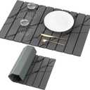 Yofidra Large Stone Dish Drying Mat for Kitchen Counter, Quick Dry Stone Mats with Absorbent Diatomaceous Earth, Foldable Roll Up Drying Organizer Pad for Utensils Plate, 24"×16", Dark Gray Marble
