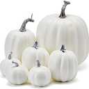 woshilaocai 7PCS Artificial Pumpkins Dcor Fall Harvest Thanksgiving/Halloween Holiday Farmhouse Decorations for Home (Off White)