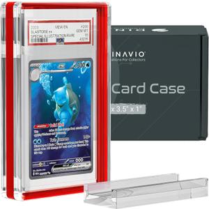 PSA Graded Card Display Acrylic Case for Standard PSA Slab Case - Slab Case for Graded Cards - PSA Card Case - Graded Card Display Case - Stand Included (Red Border)