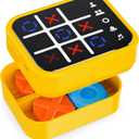 Rechargeable Tic Tac Toe Game Box with 5 Fun Brain Memory Games, Electronic Touchscreen Handheld Game, Portable Digital Puzzle Board Travel Toy, Gifts Choice for Kids and Adults(Yellow)