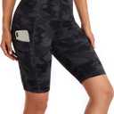Oalka Women's Short Yoga Side Pockets High Waist Workout Running Shorts (S)