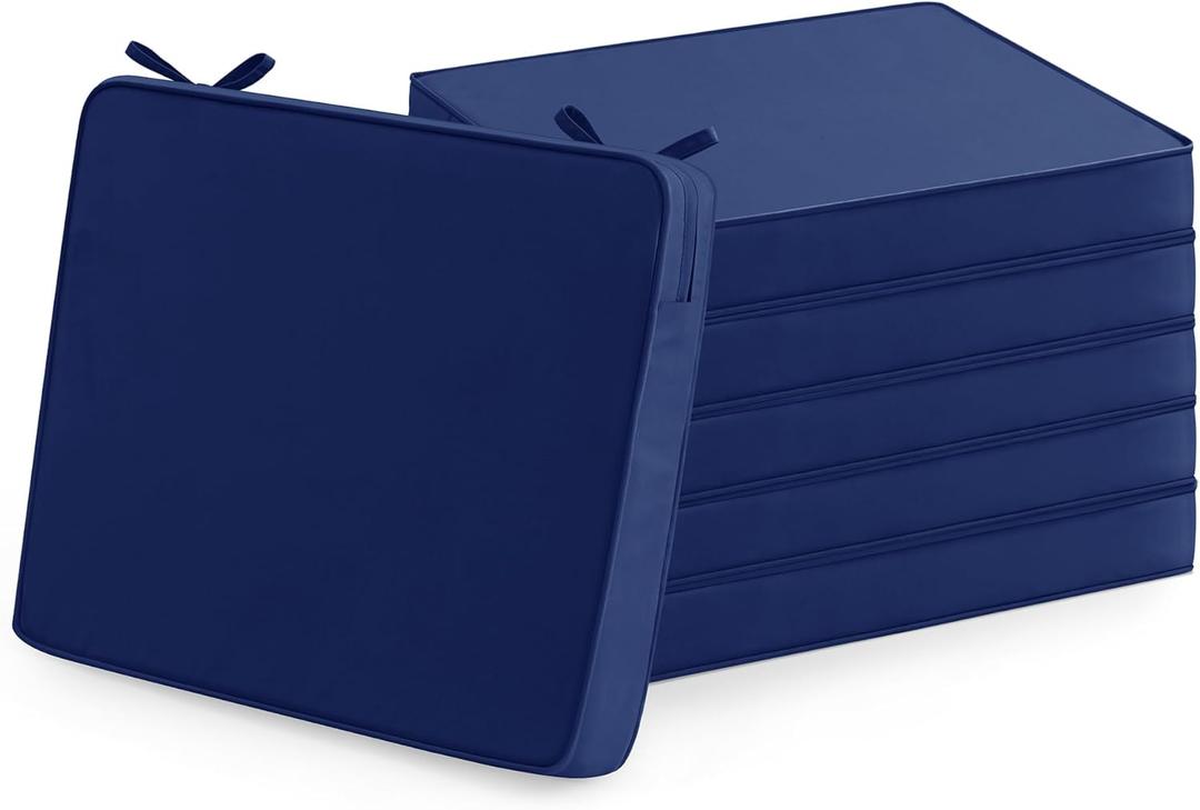 Summsun Outdoor Chair Cushions Set of 6: Waterproof & Fade Resistant Seat Cushion for Patio Furniture - 19 x 19 x 2 Inch Chair Pads with Ties and Hidden Zipper - Patio Chair Cushion Replacement, Navy