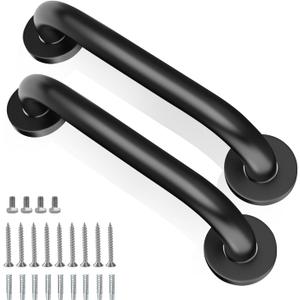 Shower Grab Bars, 2 Pack 12 Inch Heavy Duty Non-Slip Bathroom Grab Bars, 1.25" Diameter Bathroom Safety Handle for Elderly, Handicap Assist Grab Bar for Bathtub/Shower/Toilet, Black