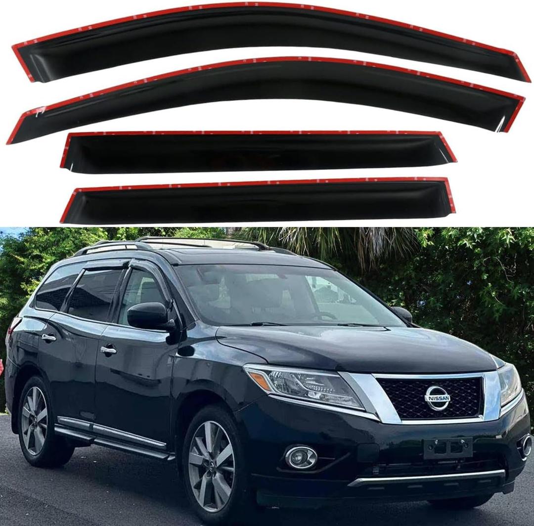 Tape On Side Window Visors Vent Sun Rain Guards Wind Deflectors Compatible with Nissan Pathfinder 2013-2021,S SV SL Platinum Car Accessories 4pcs Smoke Tinted