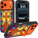 Phone Case for iPhone 17 Pro Max,Orange Cross | Finger Strap StandKickstandAnti-drop, anti-impact, 3D relief printing technology. Suitable for men women