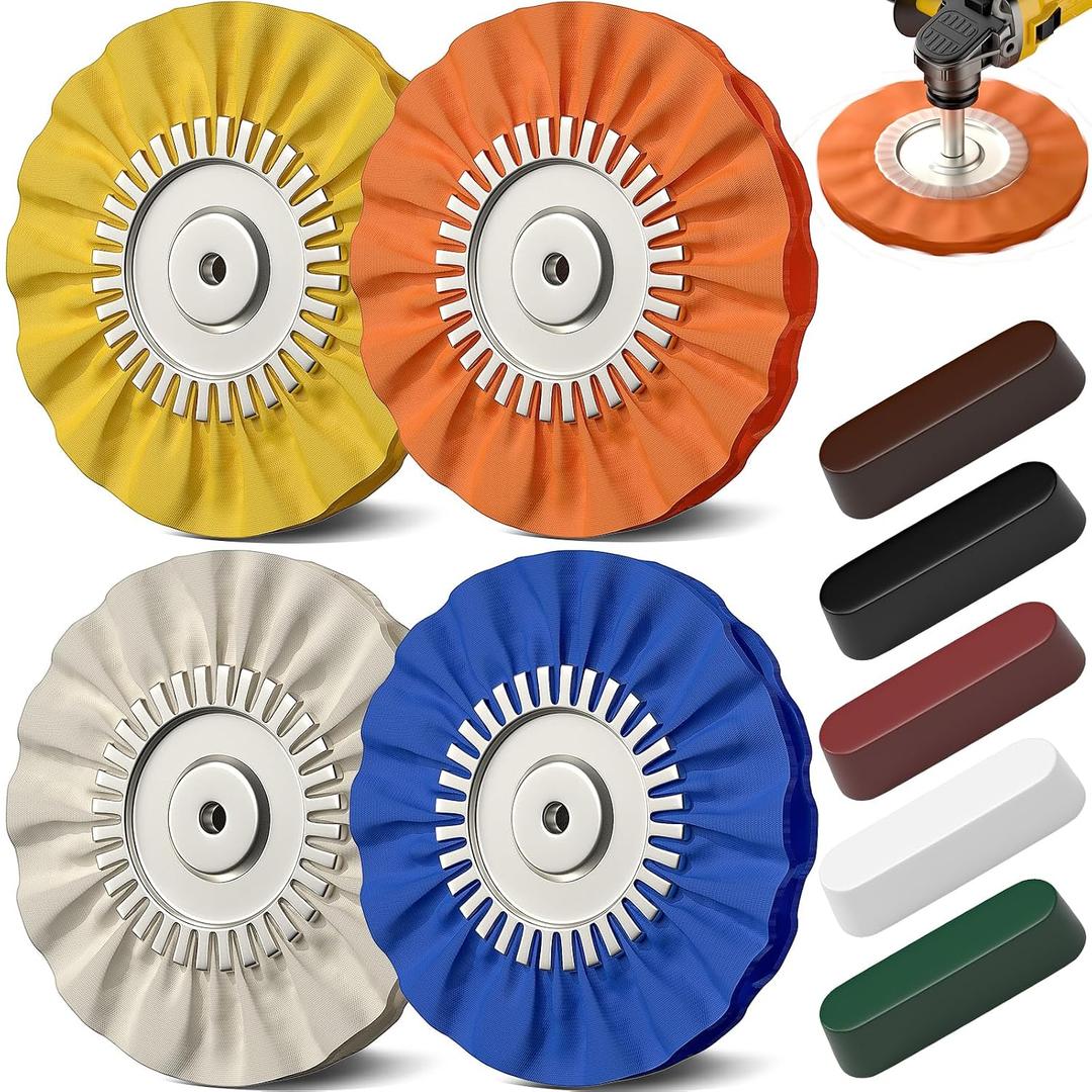 BURMONG 8" Airway Buffing Wheels for 4.5" Angle Grinder, 9PCS Buffer Polisher Wheel for Car, Aluminum Metal Polishing Wheel Pad and Compound Kit for Mirror Finish (5/8" Arbor Hole)