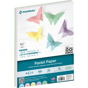 Printworks Pastel Paper, 20 lb, 5 Assorted Pastel Colors, 30% Recycled Color Printer Paper, SFI Certified, Perfect for School and Craft Projects, 100 Sheets, 8.5 x 11 Inch (00577) (Single, Pastel)