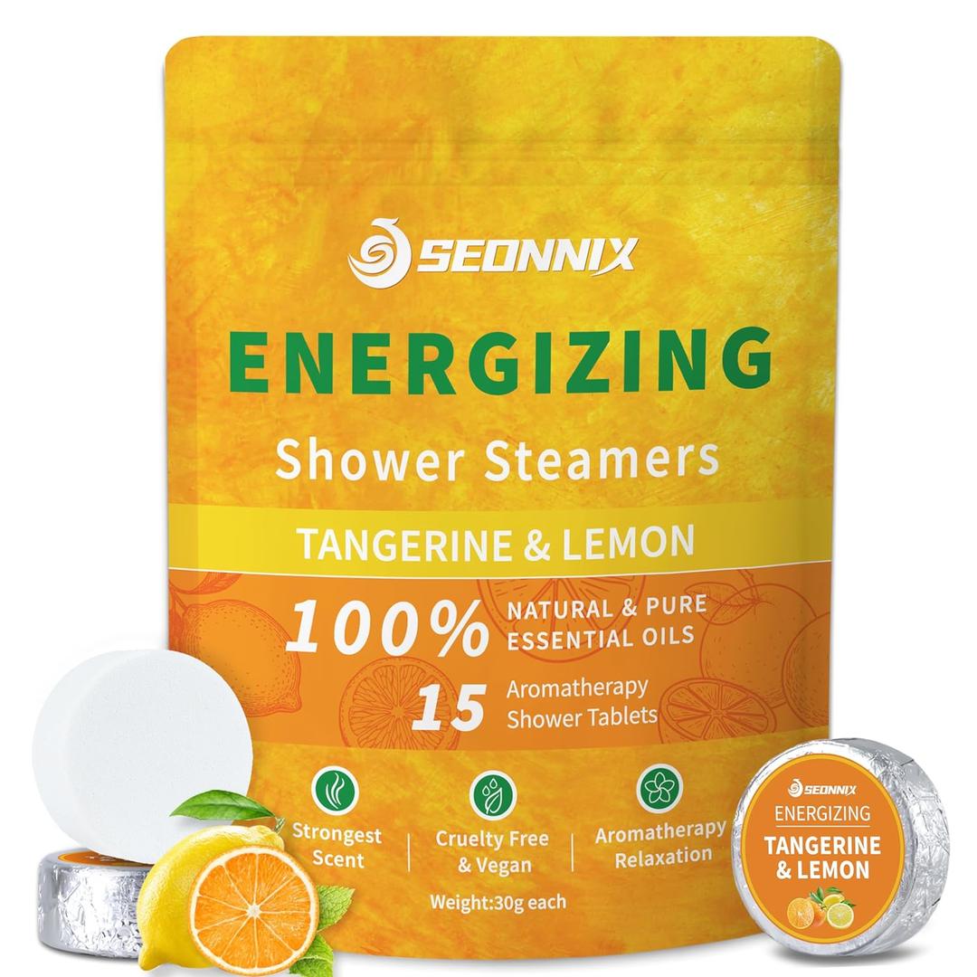 Shower Steamers Aromatherapy 15 Pack, Tangerine & Lemon Shower Bombs with Natural Essential Oils, Relaxation & Birthday Gifts for Women and Men, Stress Relief & Self Care Gifts, Shower Tablets