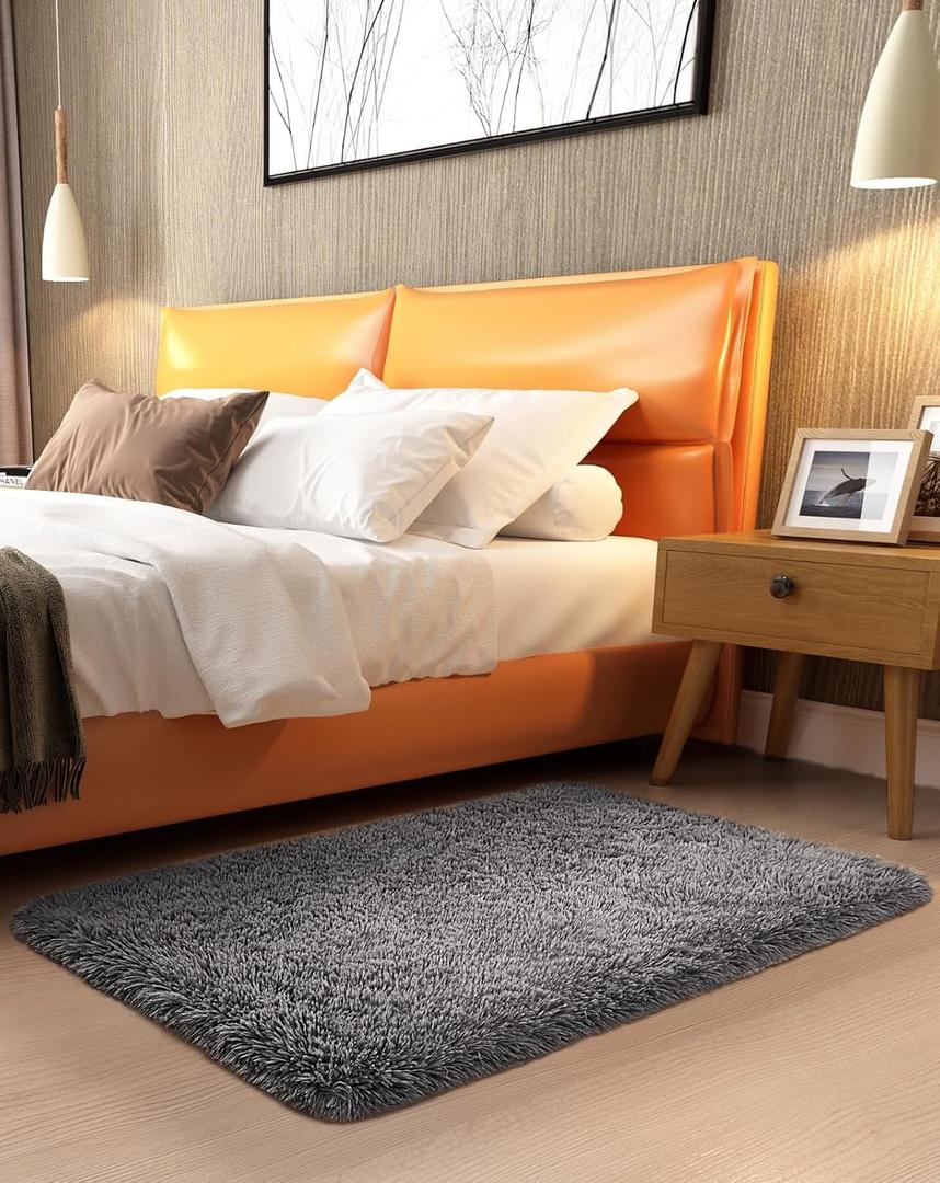 Ophanie 2x3 Small Rug Non Slip Throw Medium Gray Area Rugs, Fluffy Soft Carpet