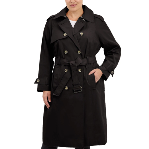 London Fog Women's 3/4 Length Double-Breasted Trench Coat with Belt M Black