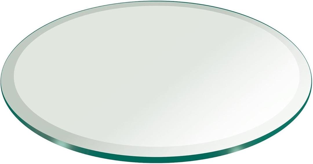 Fab Glass and Mirror 17 Inch Round Tempered Beveled Polished Edge Glass Table Top -3/8 Thick Round Glass Table TopHeavy Duty, Dining, Coffee, and Office Tables