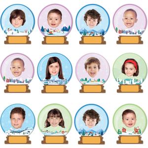 60pcs Winter Theme DIY Cutouts Snow Globe Bulletin Board Decoration Set Christmas Snow Globe Paper Cut-Outs Decor for Winter Holiday DIY Photo Craft Xmas Party School Classroom Wall Door Supplies