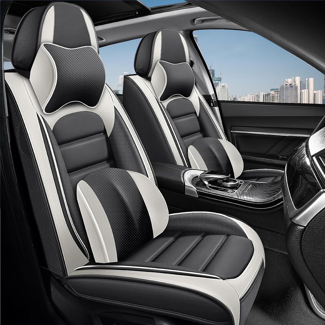 2 Car Seat Covers for Kia EV9 2000-2026 Breathable Leather,Waterproof Car Seat Protectors with Comfort Headrest Pillows,Automotive Vehicle Cushion with Storage Pockets (Luxury,Gray)