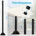 2 Pack Sun Shade Poles,10Ft Shade Sail Poles with Flat Base, 2.4" Diameter Heavy Duty Shade Sail Post with 3 Rings for Garden Yard Backyard Ground Grassland, Black