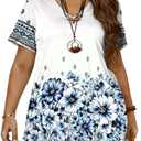 Plus Size Tops for Women 2X Casual Trendy Short Sleeve Tees Summer V Neck Color Block T Shirts YH006