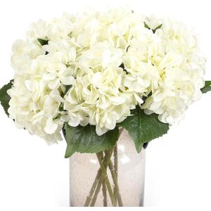Kimura's Cabin 6Pcs Fake White Hydrangea Flowers Artificial Silk Hydrangeas with Stems Faux Hydrangea Bouquets for Home Wedding Party Table Core Decoration (White, Pack of 6)