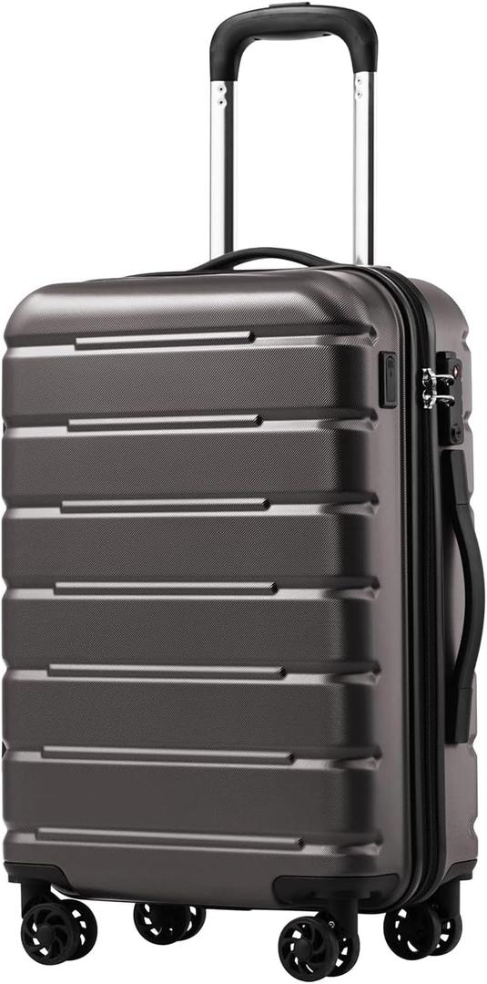 Coolife Luggage Suitcase Carry-on Spinner TSA Lock USB Port Expandable (only 28) Lightweight Hardside Luggage (Gray, S(20in_carry on))