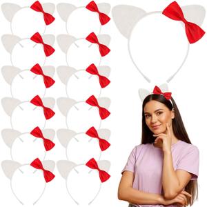 Knitgrip 12 Pcs Kitty Cat Ears Headbands Gift for Kitty Friends Birthday Party Favor Kitten Decoration(Red,Retro)