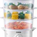 GDOR 3 Tier Electric Food Steamer for Cooking, 800W Vegetable Steamer for Fast Simultaneous Cooking, Dishwasher Safe, Boil Dry Protection, 60-Minute Timer, BPA-Free, 9.6 QT, White
