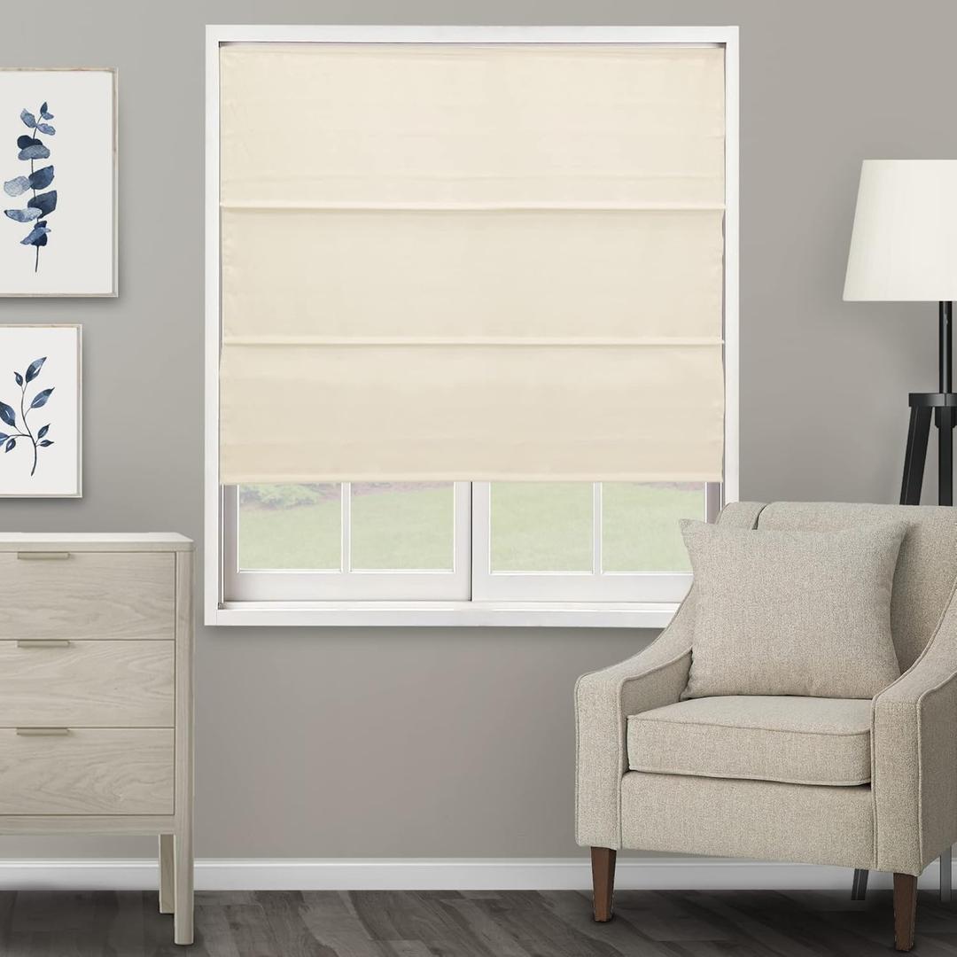CHICOLOGY Roman Shades for Windows, Roman Window Shades, Roman Shades, Window Treatments, Window Shades for Home, Window Shade, Ridgewood Cream (Privacy & Light Filtering), 34" W X 72" H