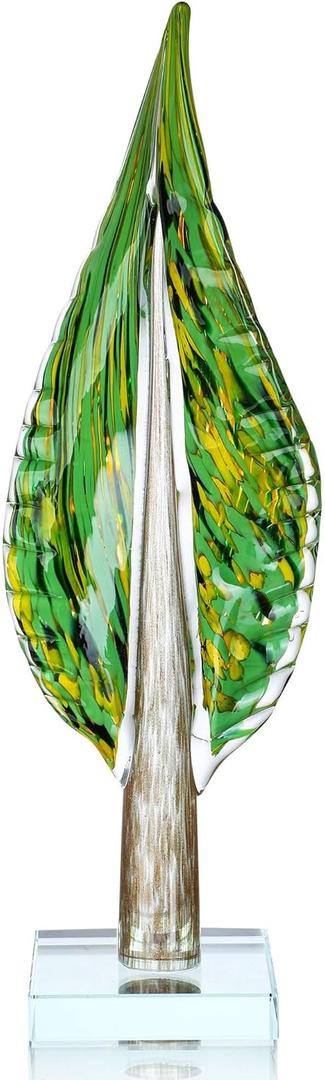 QFkris Blown Glass Tree of Life Leaf Sculpture for Home Decor, 16inch Hand Blown Glass Art Decorative Statue for Book Shelf Living Room Office Desk Home Decoration Accents Collectible Figurines (Extra Large)
