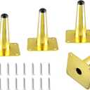 4pcs 4 Inch Furniture Legs, Straight Conical Metal Legs Luxury Gold Mid-Century Style Furniture Feet for Sofa Cabinet Table Chair Cupboard Couch Ottoman Home DIY Projects