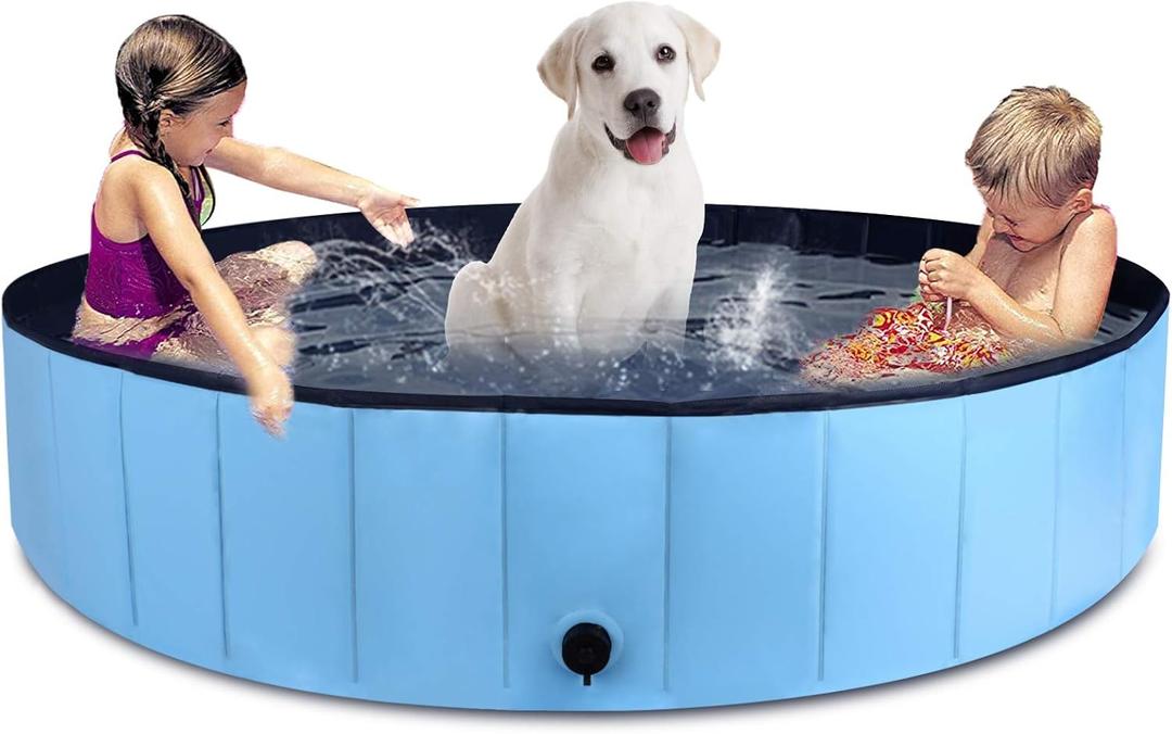 MorTime Foldable Dog Pool Portable Pet Bath Tub Large Indoor & Outdoor Collapsible Bathing Tub for Dogs and Cats (L, 63" x 12")
