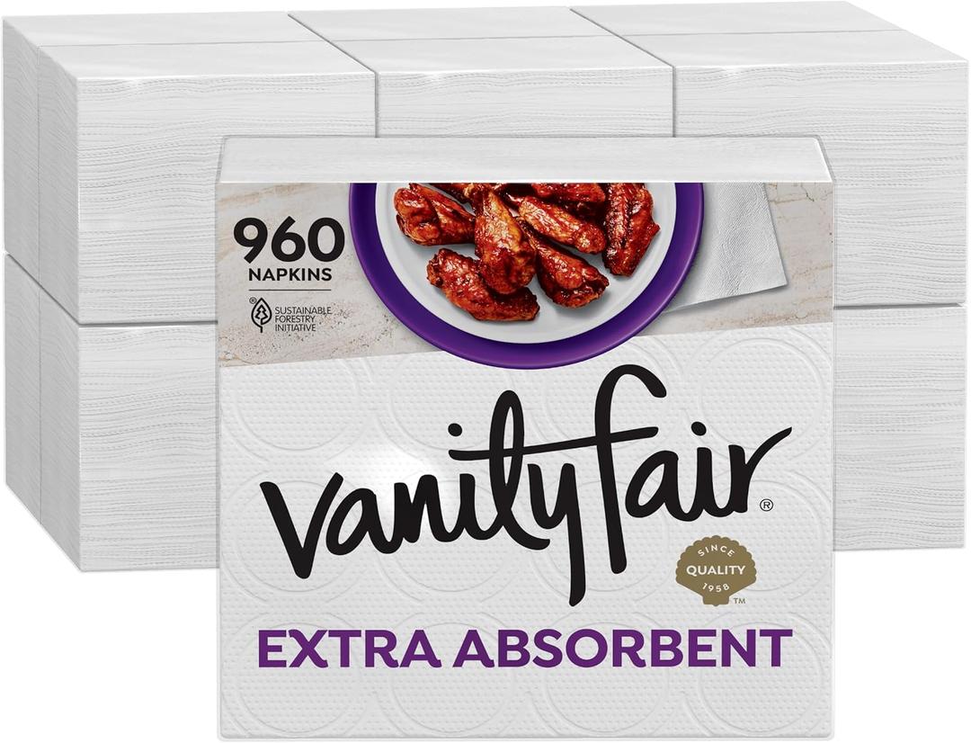 Vanity Fair Extra Absorbent Premium Paper Napkins, 960 Count, Disposable Napkins Made Soft and Strong for Messy Meals and Everyday Use