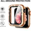 Mesime Compatible with Apple Watch Band 38mm Women Bling Jewelry Bands with Tempered Glass Screen Protector Case, Shiny Strap for iWatch Series 3/2/1