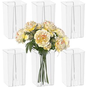 8-Pack Clear Plastic Square Flower Vase, Acrylic Vase Decorative Centerpiece for Home, Widding