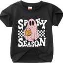 MODNTOGA Halloween Shirt Toddler Ghost Graphic T-Shirt Baby Boy Girl Spooky Season Print Tee Tops Short Sleeve Fall Outfit (Black, 3-4 Years) (Black, XS)