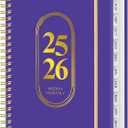 Jul 2025 -Jun 2026 Daily Planner, Spiral Notebook, Appointment Book, Calendar Planner A5-8.5'' x 6.2'', Pearl Purple, Daily & Monthly & Weekly, Thick Paper, 142 PP, School & Office Schedule
