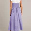 Wenrine Womens Casual Summer Midi Dress Smocked Cap Sleeve Crew Neck Color Block A Line Flowy Beach Dresses (S)