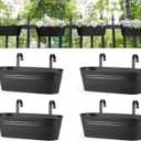 Dahey 4 Pcs Metal Hanging Flower Pots for Railing Fence Outdoor Planter 15.7 Inch Hanging Bucket Pots Countryside Window Flower Plant Holder with Detachable Hooks for Garden Yard Home Decor,Black