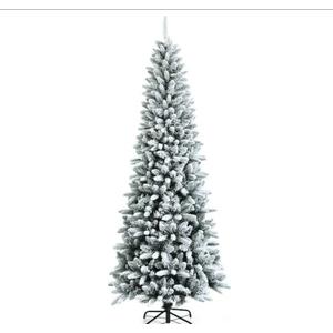 7.5ft Snow-Flocked Hinged Artificial Christmas Pencil Tree w/1189 Mixed Tips