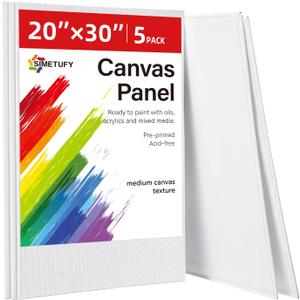Simetufy 5 Pack 20"x30" Large Canvas Boards & Panels for Painting, Paint Canvas for Adults & Artists– 100% Cotton Acid Free Primed for Acrylic & Oil