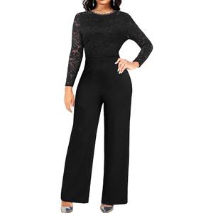sexycherry Formal Jumpsuit for Women Dressy Wedding Guest Elegant Long Sleeve Long Straight Pants Cocktail Party Rompers (X-Large, Black)