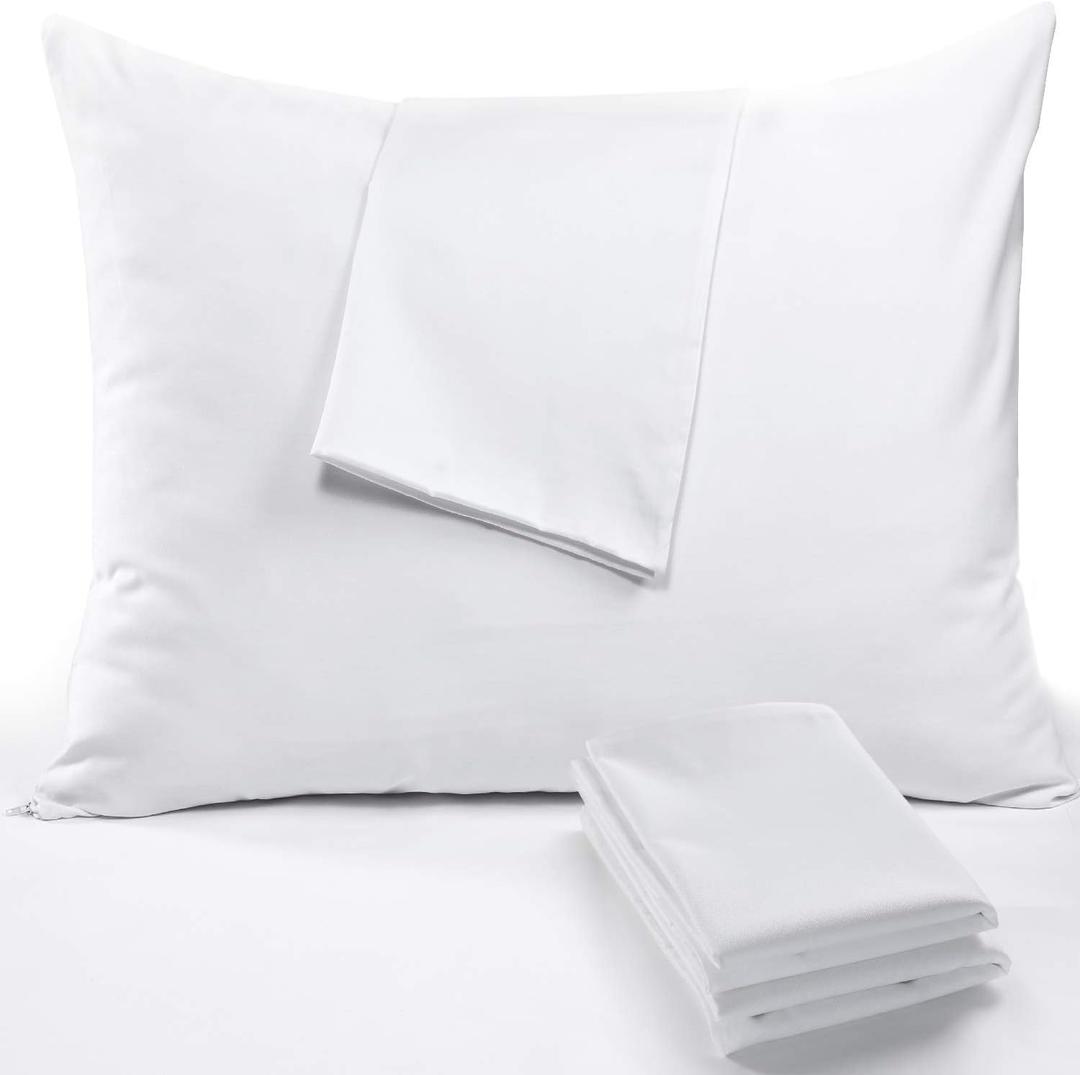 Niagara 4 Pack Pillow Protectors King 20x36 Inches Lab Certified Ultra Fresh Treated 100% Cotton Non Crinkle Quiet Breathable Zipper Covers Cases White