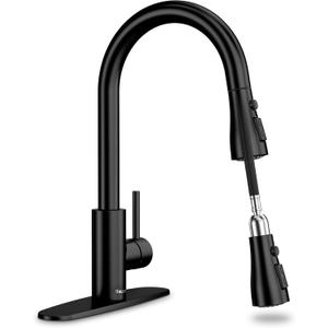 Black Kitchen Faucet, Kitchen Faucets with Pull Down Sprayer, Matte Black RV Kitchen Sink Faucet, 15.5-Inch Faucet for Kitchen Sink for 3 Hole